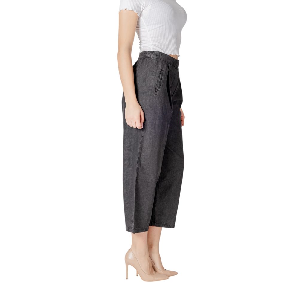 ICHI Black Cotton Cropped Jeans