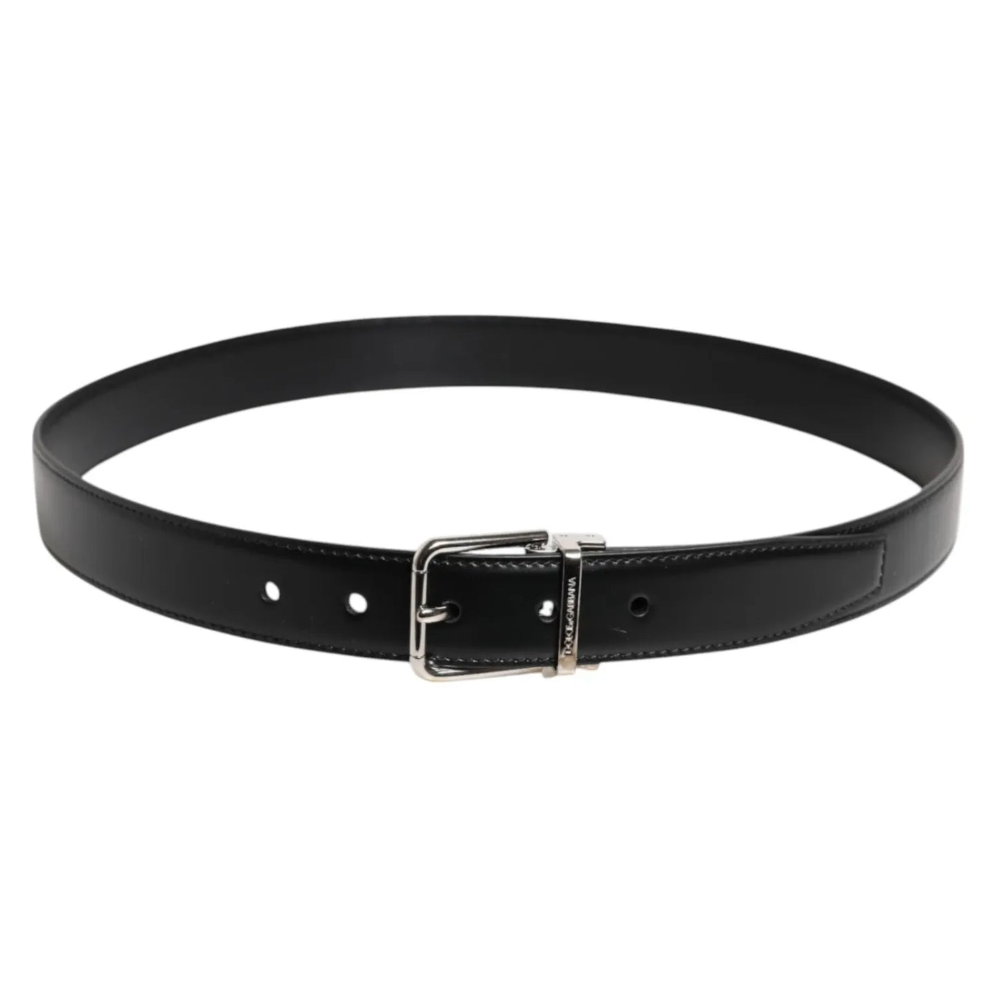 Dolce & Gabbana Black Calf Leather Silver Metal Buckle Belt