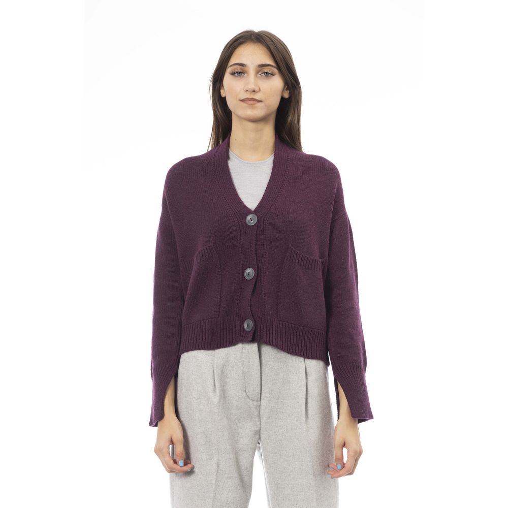 Alpha Studio Burgundy Merino Wool Women Cardigan