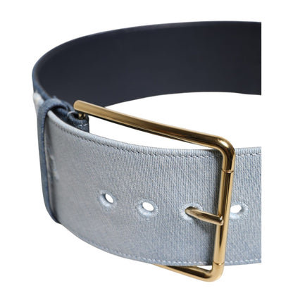 Dolce & Gabbana Blue Two Tone Denim Gold Metal Buckle Belt