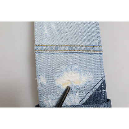 Dolce & Gabbana Blue Two Tone Denim Gold Metal Buckle Belt