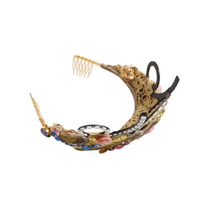 Dolce & Gabbana Gold Brass Crystal Embellished Headpiece Crown Diadem Tiara
