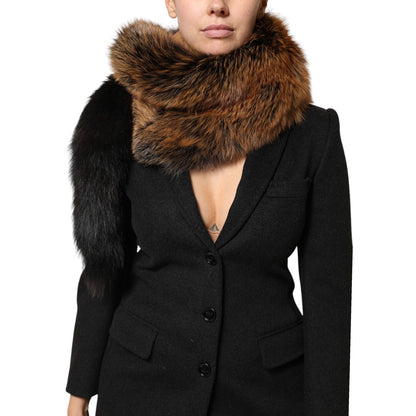 Dolce & Gabbana Brown Red Fox Fur Neck Cashmere Warmer Scarf