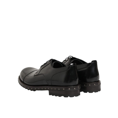 Dolce & Gabbana Black Leather Studded Men Formal Derby Shoes
