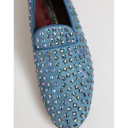 Dolce & Gabbana Blue Suede Studded Dress Men Loafers Shoes