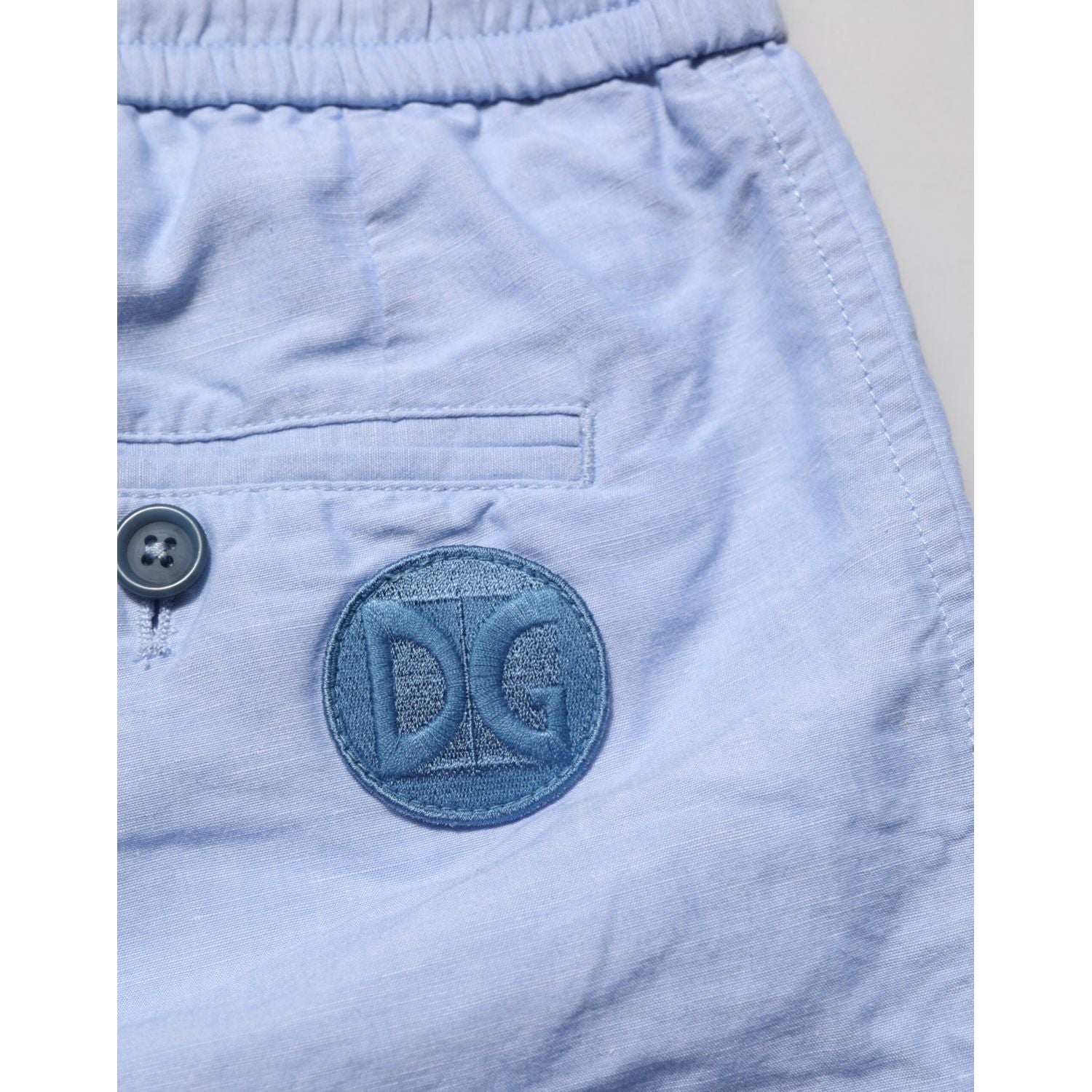 Dolce & Gabbana Light Blue Linen Mid Waist Men Bermuda Shorts