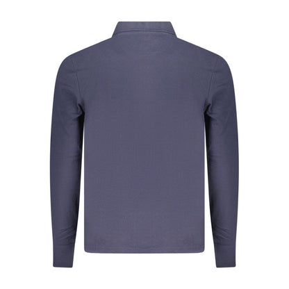 Back view of North Sails Blue Cotton Polo Shirt with long sleeves, two buttons, and logo applique.