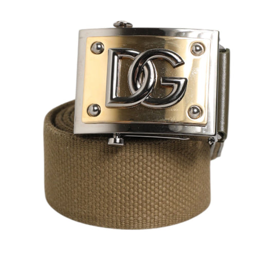 Dolce & Gabbana Military Green Nylon Logo Metal Buckle Belt with bold DG logo on metal buckle, crafted in Italy, 90 cm size.