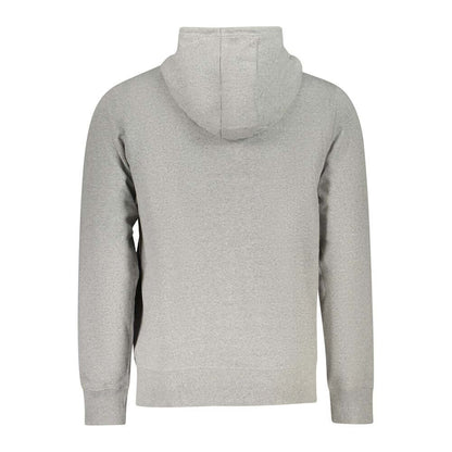 Back view of Accademia Militare Gray Cotton Men Hoodie with hood and long sleeves, showcasing minimalist design and eco-friendly material.