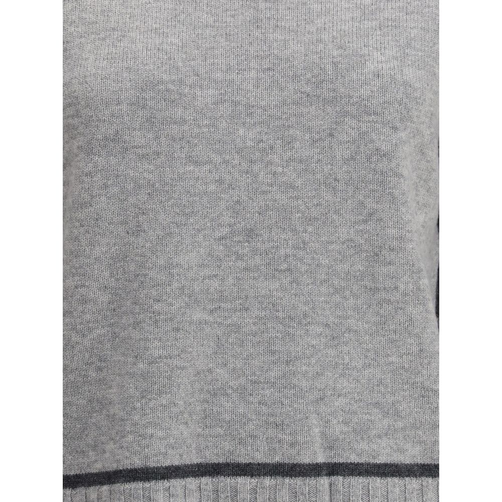 Close-up of Max Mara Gray Wool Sweatshirt showing ribbed edges and fine wool-cashmere blend fabric.
