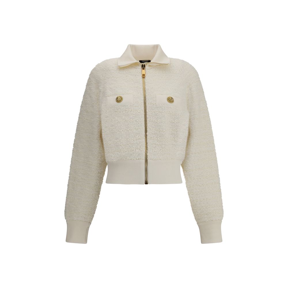 Balmain White Viscose Bomber