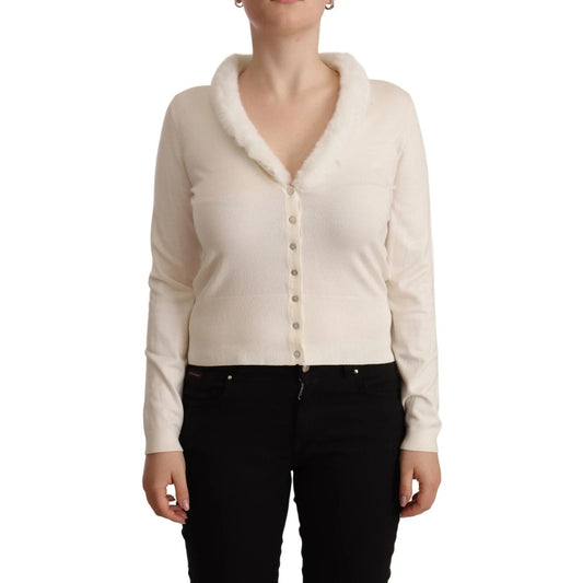 Liu Jo White Viscose Long Sleeves Fur Shearling Blouse