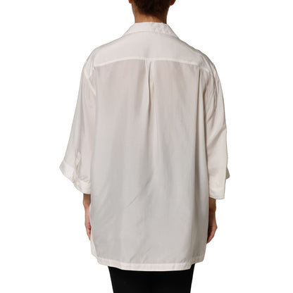 Dolce & Gabbana Off White Silk Button Down Polo Shirt Top