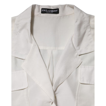 Dolce & Gabbana Off White Silk Button Down Polo Shirt Top