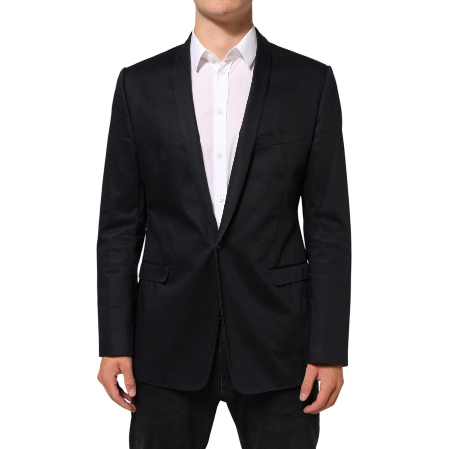 Dolce & Gabbana Blue Cotton 1 Button Suit Jacket Blazer