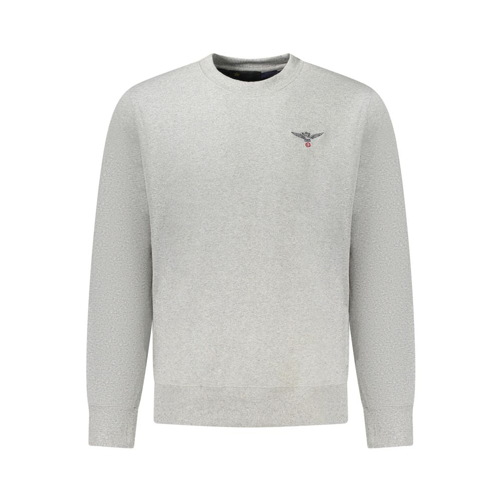 Accademia Militare Gray Cotton Men's Sweater with embroidery and logo, made from recycled cotton and polyester, crew neck style.