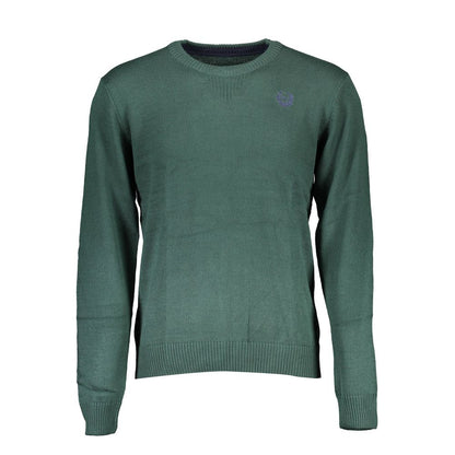 Gianmarco Venturi Green Cotton Sweater with crew-neck, long sleeves, embroidery, and contrasting details featuring logo