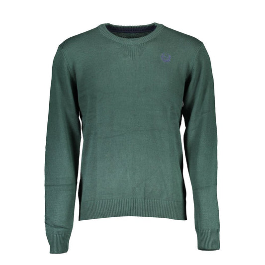 Gianmarco Venturi Green Cotton Sweater with crew-neck, long sleeves, embroidery, and contrasting details featuring logo