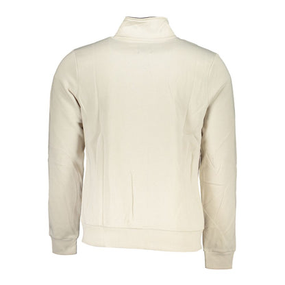 Back view of Gianmarco Venturi White Cotton Sweatshirt with long sleeves, fleece material, two pockets, zip, and logo embroidery.
