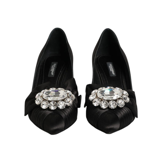 Dolce & Gabbana Black Satin Bow Crystal Embellishment Pumps Shoes