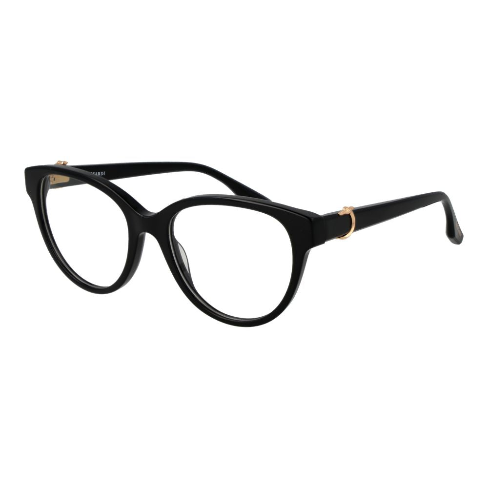Trussardi Black Acetate Glasses (Frames) for women, full-rim butterfly style with demo lenses, black acetate frame.