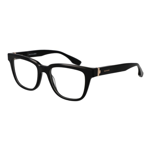 Trussardi Black Acetate Glasses (Frames) for men with full-rim rectangle style and demo lenses, featuring black acetate material.
