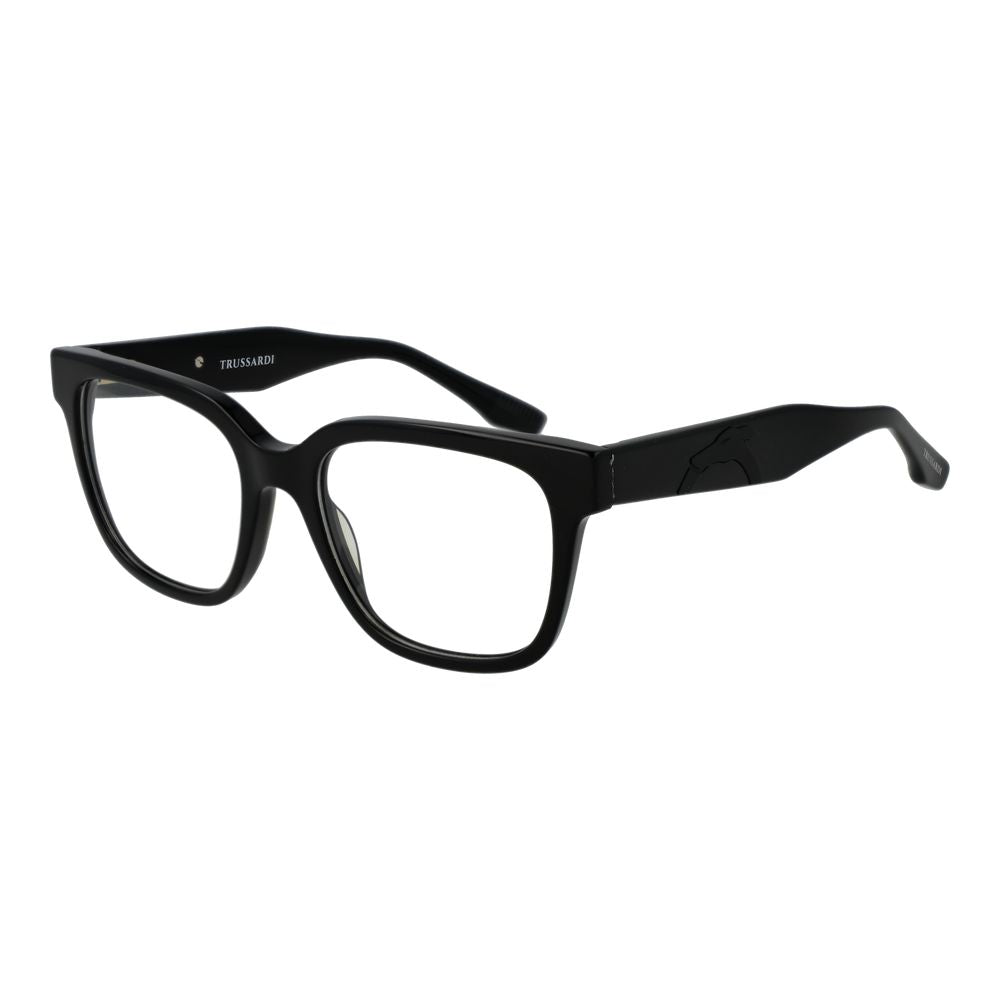 Trussardi Black Acetate Glasses (Frames) with full-rim square style, black color, and spring hinges. Includes branded case.