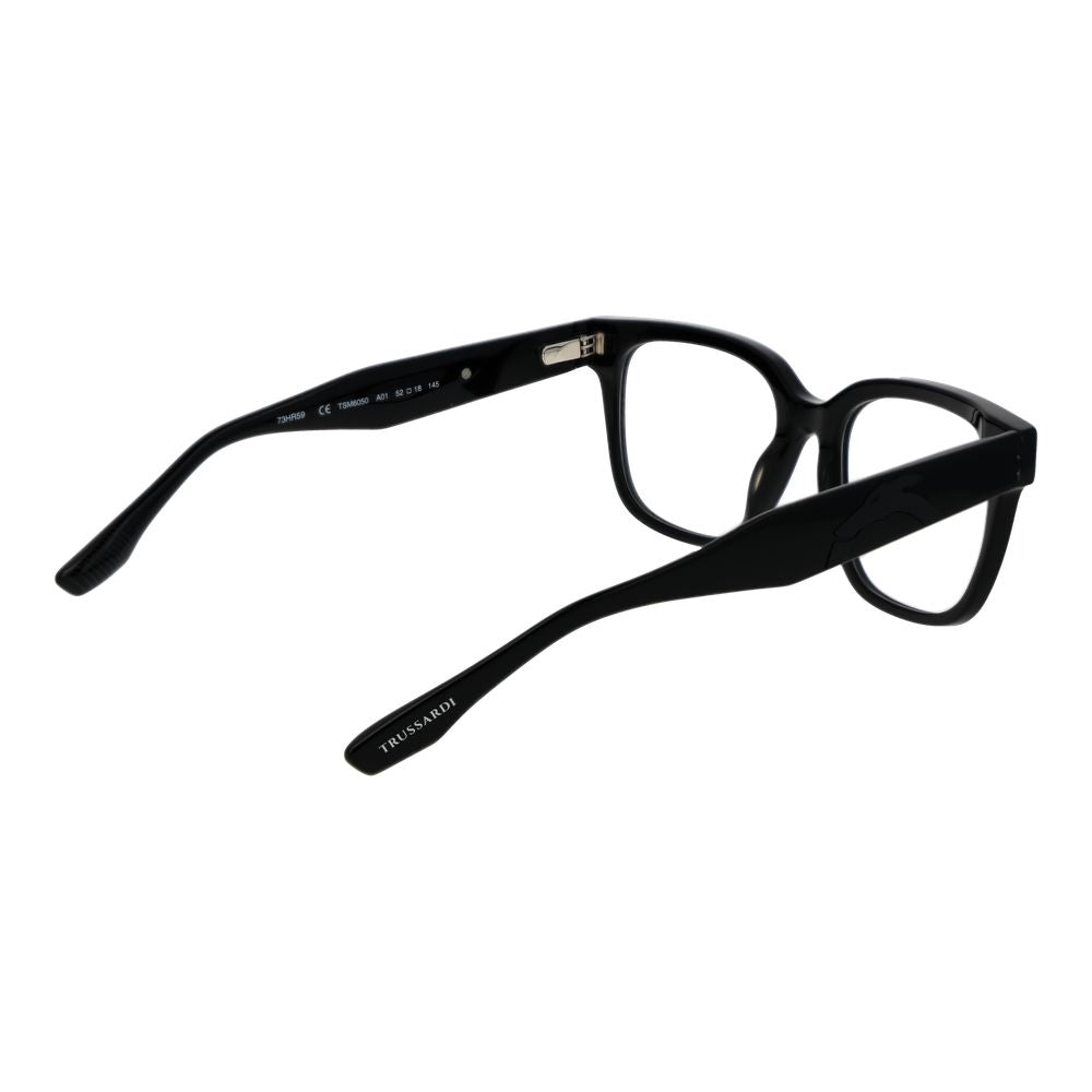Trussardi Black Acetate Glasses (Frames) with full-rim square style and demo lenses, featuring durable acetate material and spring hinges.