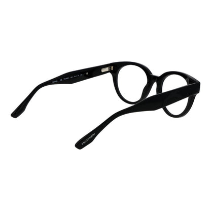 Trussardi Black Acetate Glasses (Frames) unisex full-rim design with demo lenses, acetate material, and spring hinge in black color.