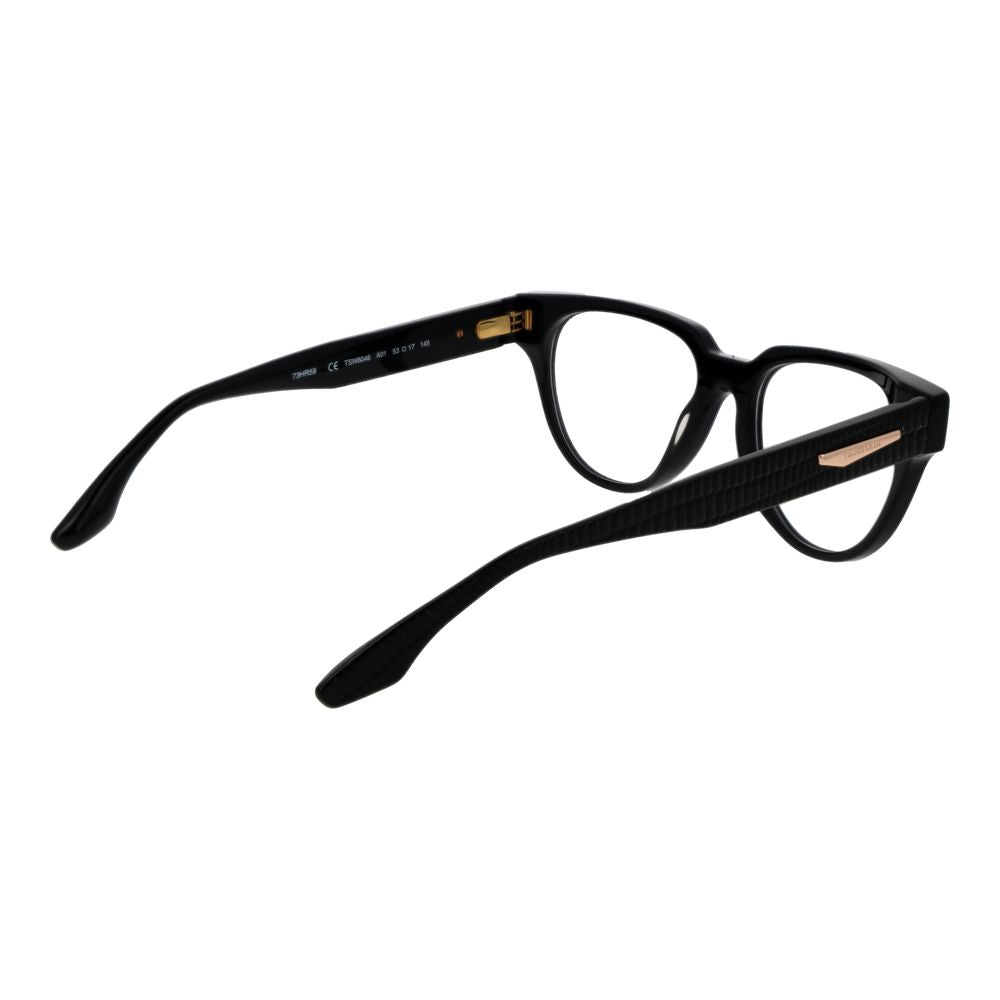 Trussardi Black Acetate Glasses (Frames) for women, full-rim black acetate frame with demo lenses, size 53-17-145, includes branded case.