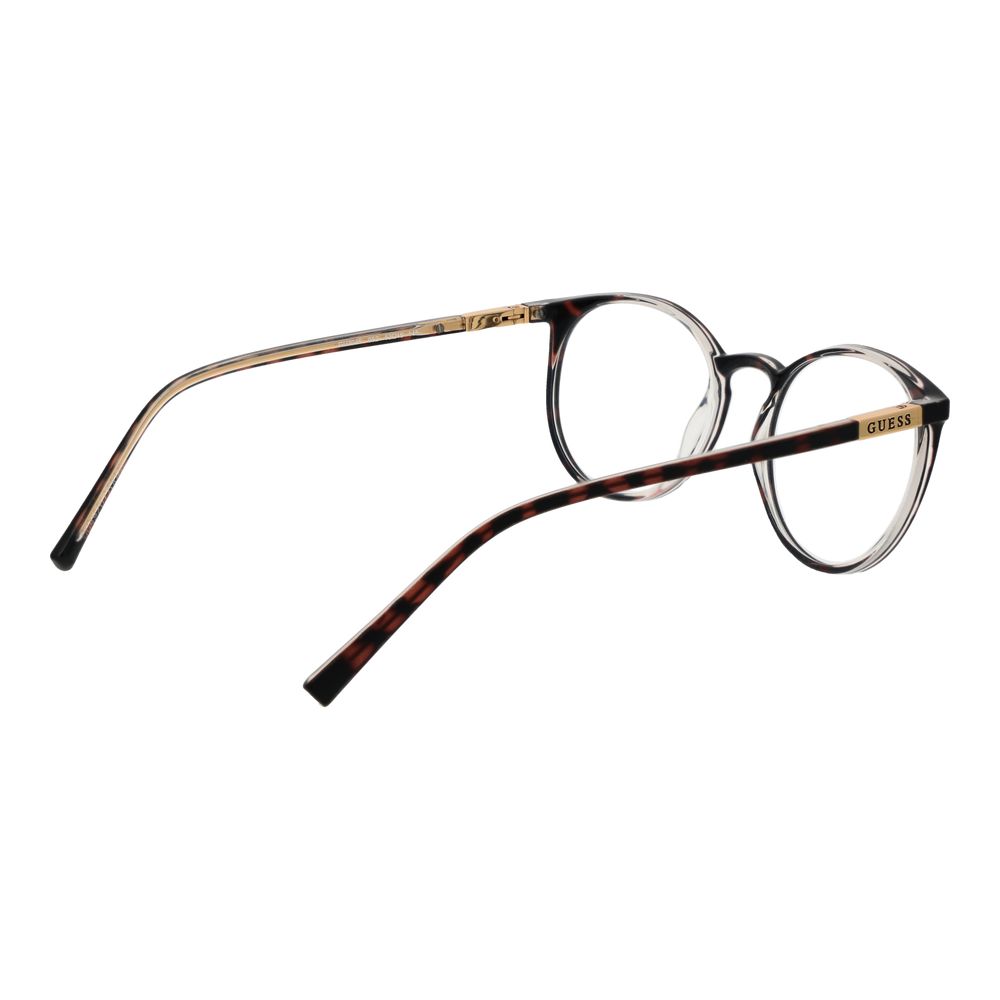 Guess Brown Plastic Glasses (Frames) unisex full-rim style with brown frames and demo lenses, featuring a spring hinge design.
