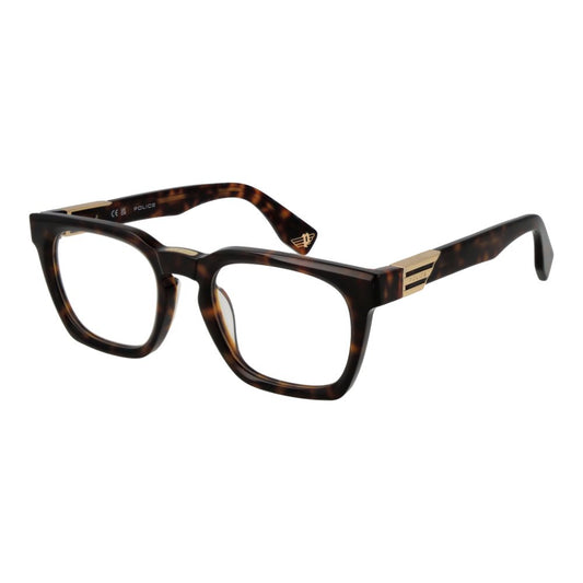 Police Brown Cellulose Acetate Glasses (Frames), square full-rim, brown color, for men with branded case, size 53-22-145.