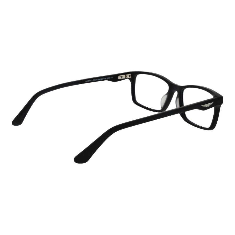 Police Black Cellulose Acetate Glasses (Frames) full-rim rectangle style, cellulose acetate material, demo plastic lenses, for men.