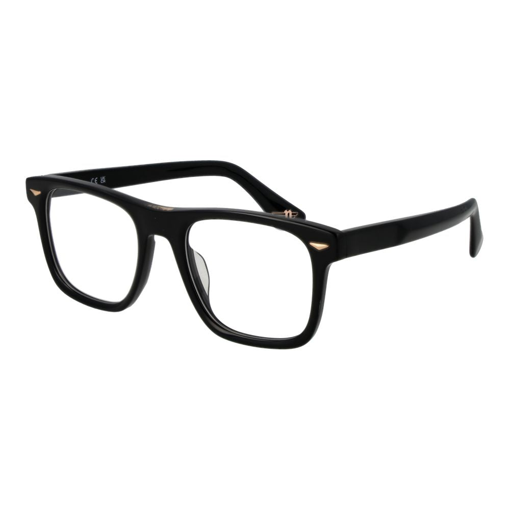 Police Black Cellulose Acetate Glasses (Frames) - full-rim black acetate rectangle glasses with demo lenses for men
