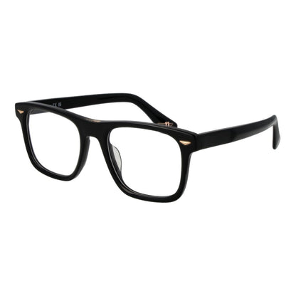 Police Black Cellulose Acetate Glasses (Frames) - full-rim black acetate rectangle glasses with demo lenses for men