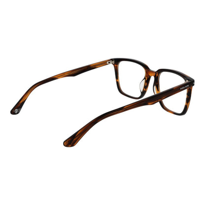 Police Brown Cellulose Acetate Glasses (Frames) for men, full-rim square style with demo lenses, frame color brown and size 53-19-145.