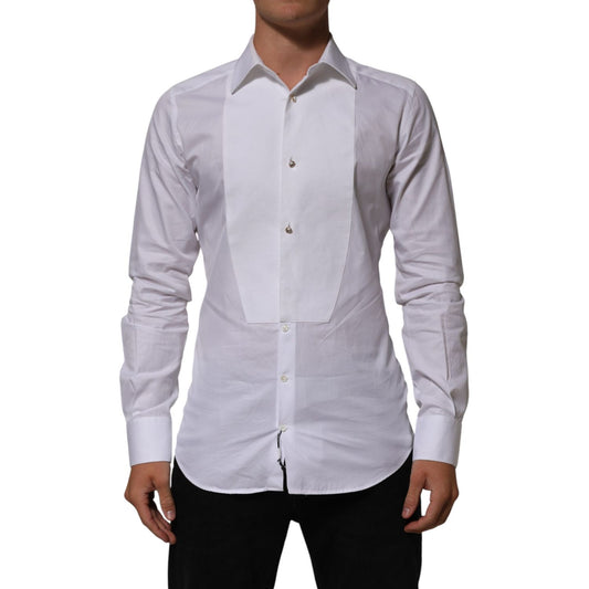 Dolce & Gabbana White Cotton Collared Bib GOLD Dress Shirt
