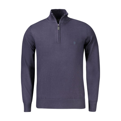Coveri Moving Blue Nylon Sweater with long sleeves, half zip, and embroidered logo