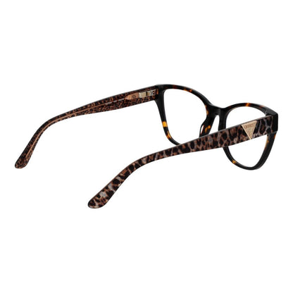 Guess Brown Acetate Glasses (Frames) in full-rim cat eye style, featuring brown acetate frame and demo lenses, perfect for women.