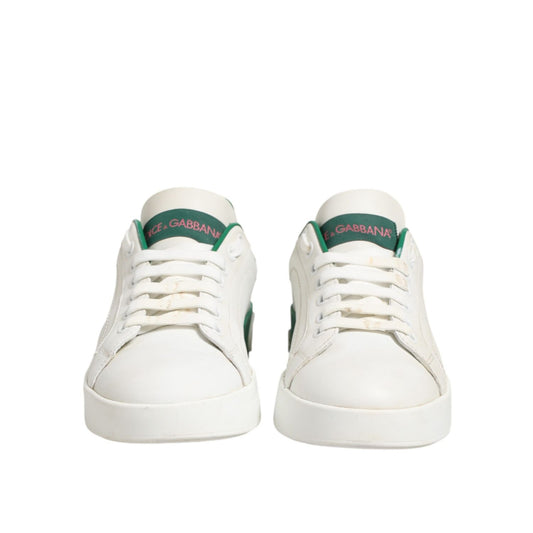 Dolce & Gabbana White Green Leather Low Top Sneakers Shoes