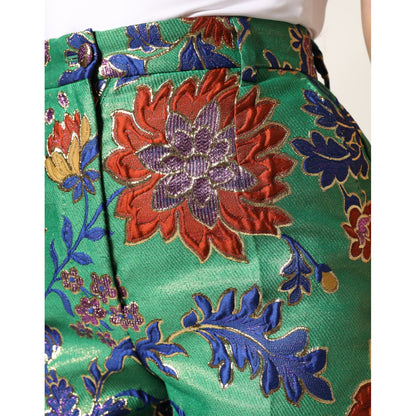 Dolce & Gabbana Green Floral Polyester BootCut Trouser Pants