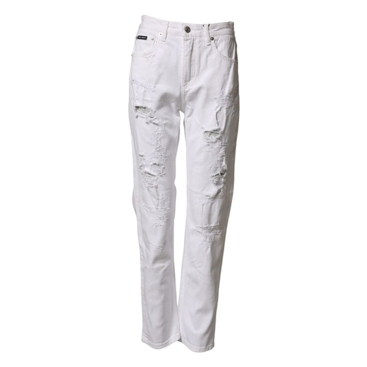 Dolce & Gabbana White Distressed Cotton BOYFRIEND Denim Jeans