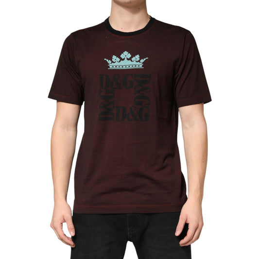 Dolce & Gabbana Maroon DG Crown Cotton Crew Neck Men T-shirt