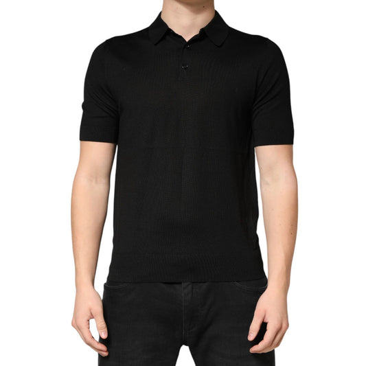 Dolce & Gabbana Black Silk Collared Short Sleeve Polo T-shirt