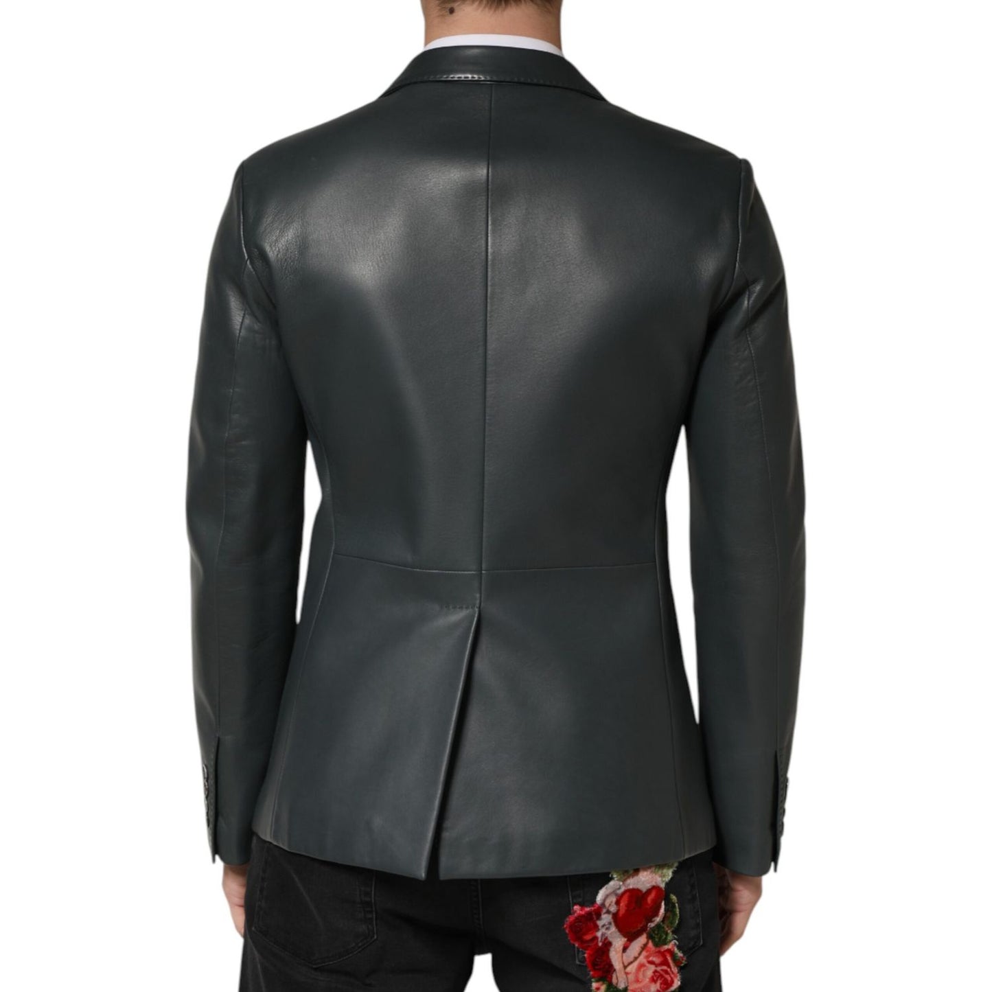 Dolce & Gabbana Black Leather Double Breasted 2Button Blazer