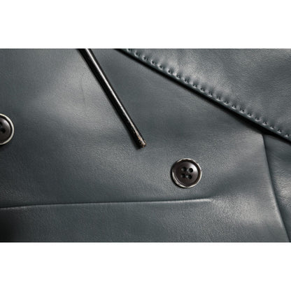 Dolce & Gabbana Black Leather Double Breasted 2Button Blazer