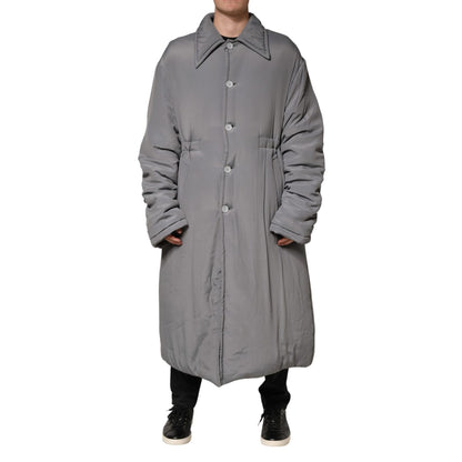 Dolce & Gabbana Gray Acetate Padded Collared Coat Jacket
