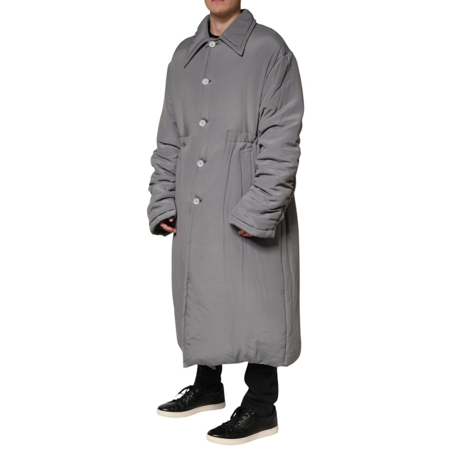Dolce & Gabbana Gray Acetate Padded Collared Coat Jacket