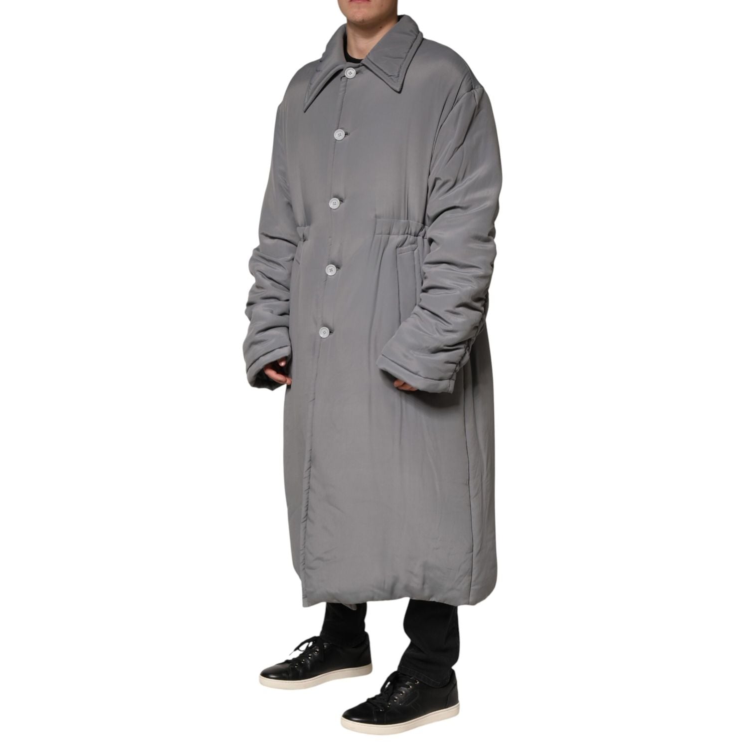 Dolce & Gabbana Gray Acetate Padded Collared Coat Jacket