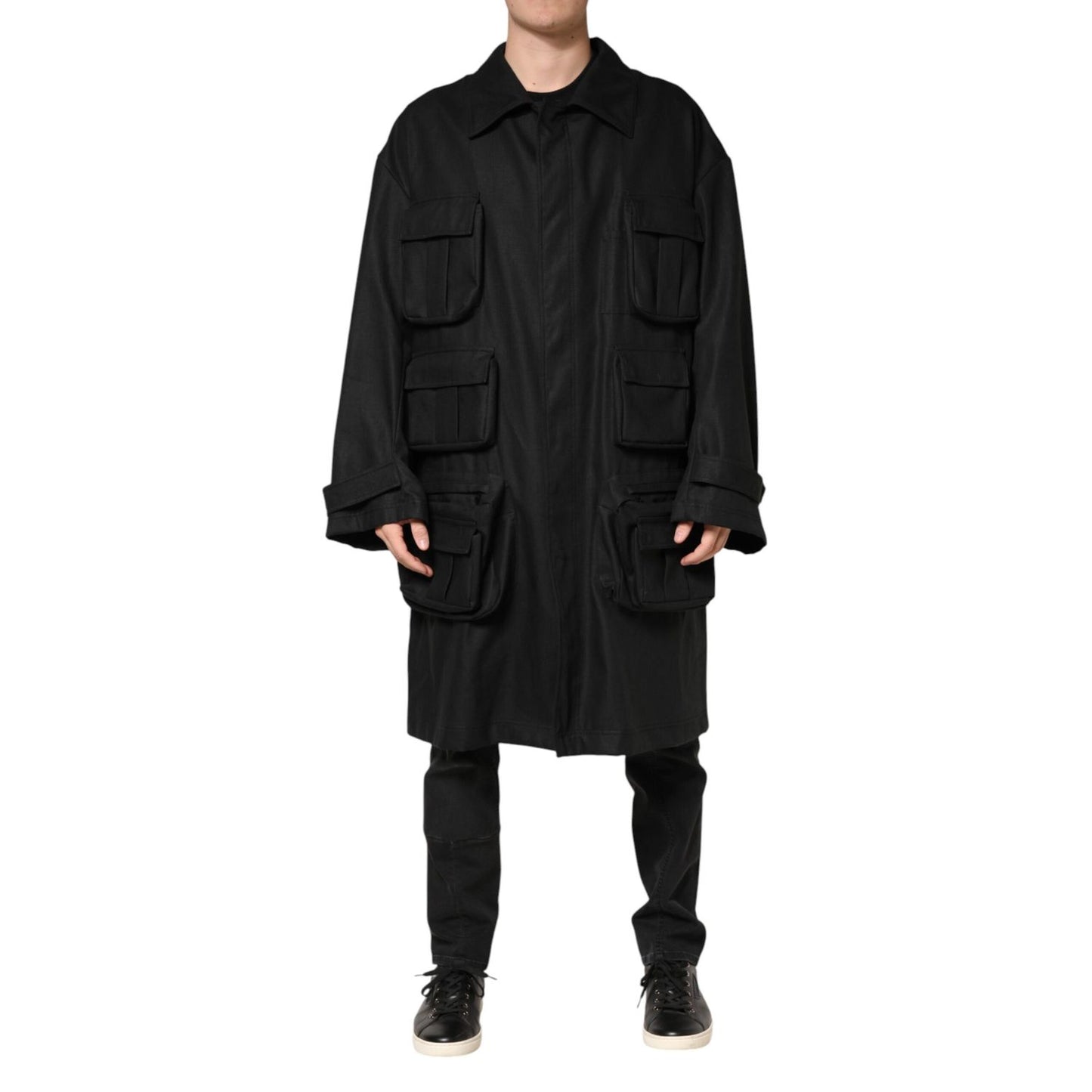 Dolce & Gabbana Black Pockets Collared Trench Coat Jacket